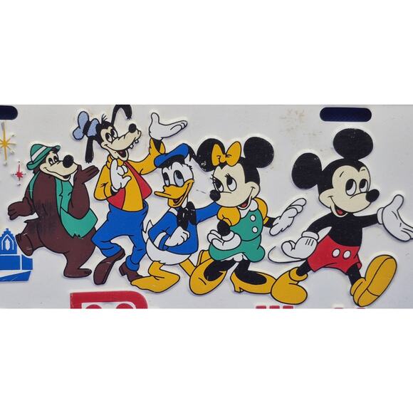 Vintage Walt Disney World Castle Mickey & Friends Metal License Plate 12x6" - Picture 4 of 7